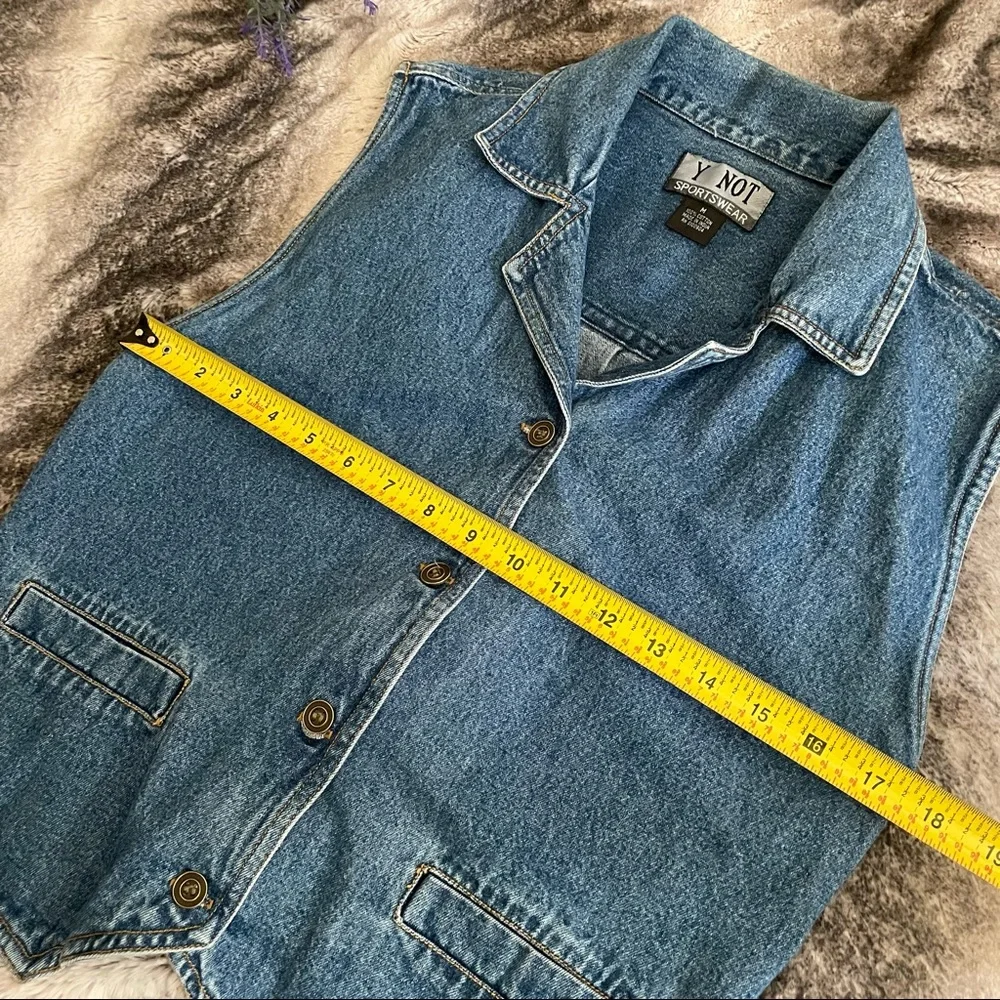 SOLD Vintage 💗 Y NOT Sportswear Blue Denim Vest with Pockets Women's Size: Med - Picture 9 of 10